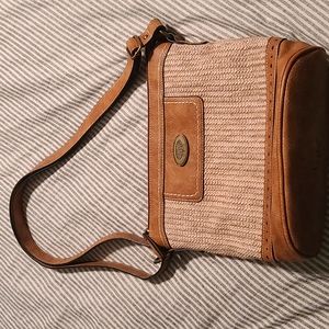 Boc  tan leather/woven shoulder bag